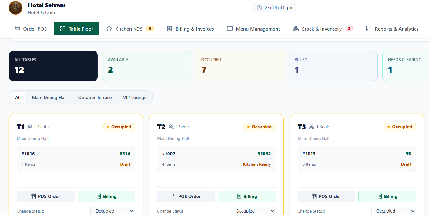 Live Table Management & Floorplan UI